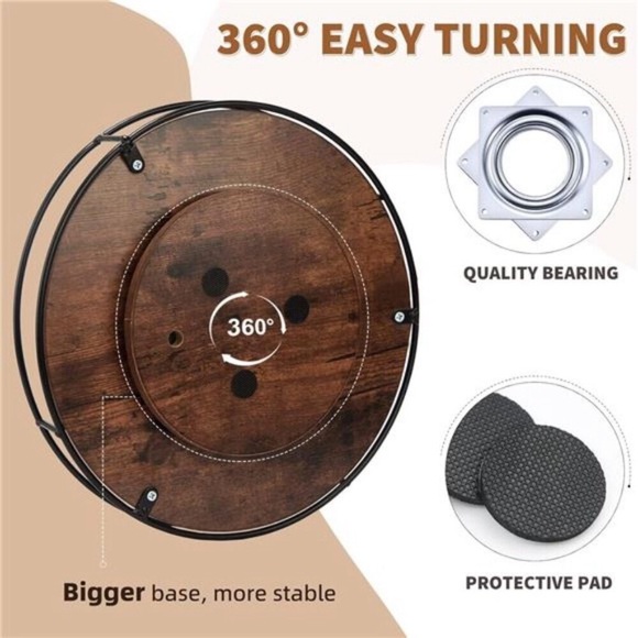 10 Inch Wood Lazy Susan Turntable for Table, Kitchen Rustic Brown Organizer - Picture 4 of 8
